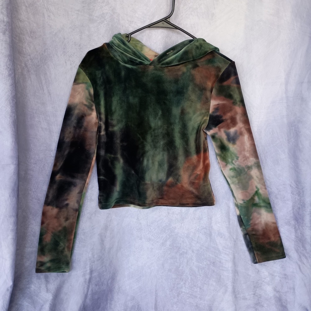 Roma Concept Tie Dye Velvet Hooded Long Sleeve Top Y2K Fairy Grunge